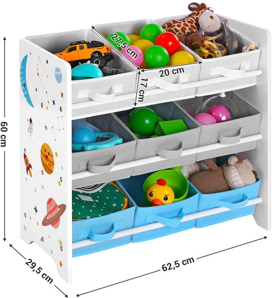 SONGMICS Regál na hračky 9 boxov vesmírne motívy 62 x 60 x 29 cm