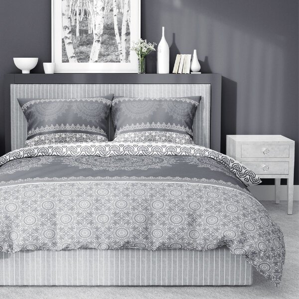 Bavlnená posteľná bielizeň so vzorom mandaly Sivá