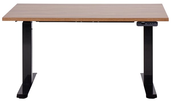Výškovo nastaviteľný písací stôl tmavé drevo čierny oceľový rám 120 x 72 cm elektrické nastavenie výšky moderná kancelária