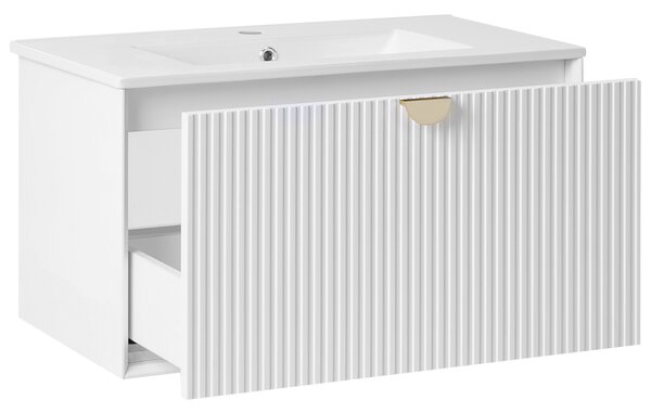 Závesná kúpeľňová skrinka s umývadlom biela MDF 80 x 43 cm s 2 zásuvkami úložný priestor moderný štýl kúpeľňa