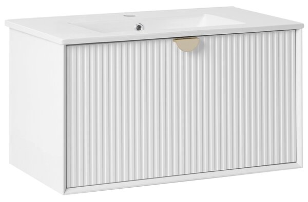 Závesná kúpeľňová skrinka s umývadlom biela MDF 80 x 43 cm s 2 zásuvkami úložný priestor moderný štýl kúpeľňa
