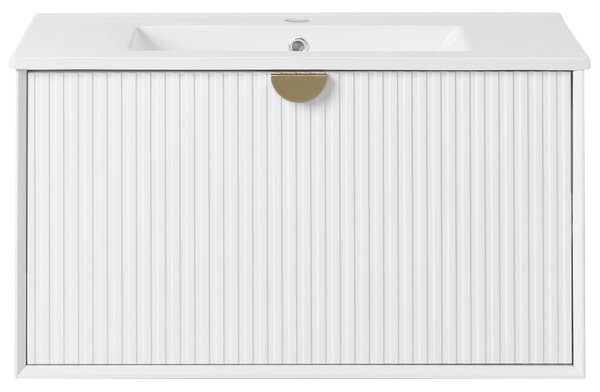 Závesná kúpeľňová skrinka s umývadlom biela MDF 80 x 43 cm s 2 zásuvkami úložný priestor moderný štýl kúpeľňa