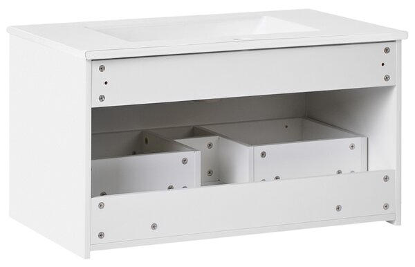 Závesná kúpeľňová skrinka s umývadlom biela MDF 80 x 43 cm s 2 zásuvkami úložný priestor moderný štýl kúpeľňa