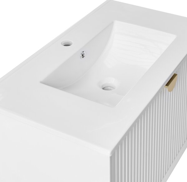 Závesná kúpeľňová skrinka s umývadlom biela MDF 80 x 43 cm s 2 zásuvkami úložný priestor moderný štýl kúpeľňa