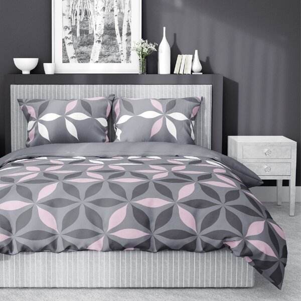 Bavlnená posteľná bielizeň s jednoduchým ružovo-šedo-bielym vzorom Šedá