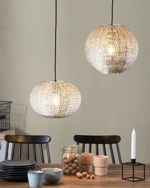 Závesná lampa strieborná kov okrúhle tienidlo s flitrami v tvare disco gule moderný glamour štýl obývačka jedáleň spálňa