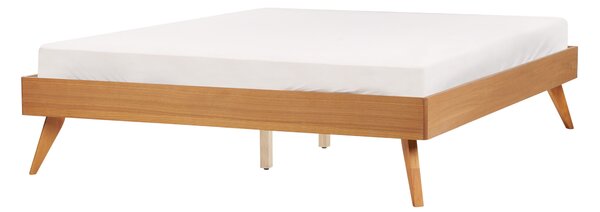 Posteľ prírodný jaseň MDF 140 x 200 cm lamelový rošt bez čela škandinávsky moderný štýl spálňa