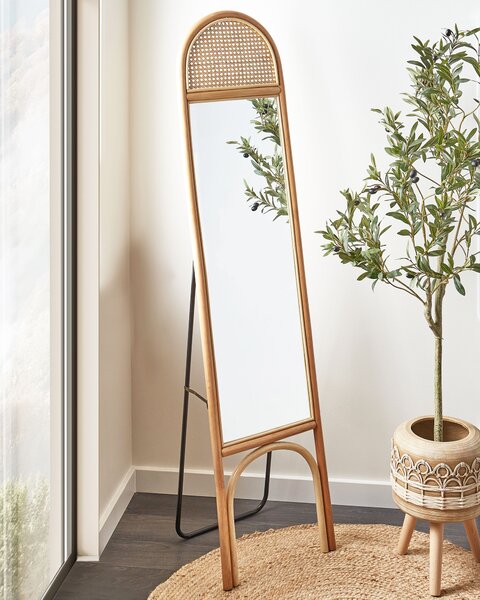Stojace zrkadlo prírodné ratan sklo 168 x 41 cm oválny tvar moderný boho štýl obývačka spálňa