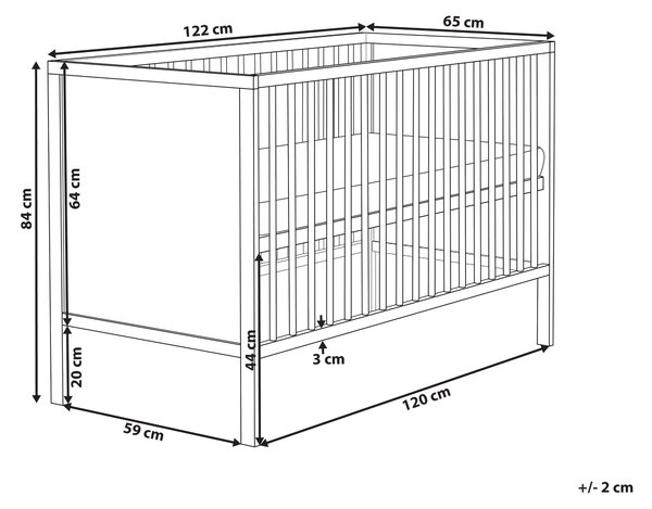 Detská postieľka biela MDF 60 x 120 cm nastaviteľná výška štandardná veľkosť minimalistický štýl detská izba
