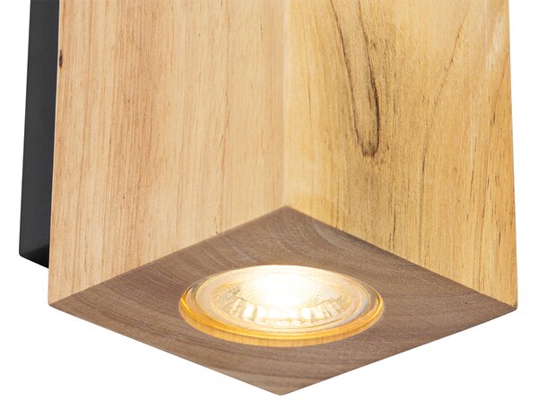 Rustikálna nástenná lampa drevená štvorcová 2-svetlá - Sandy