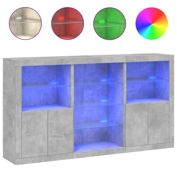 Komoda s LED svetlami betónovo-sivá 181,5x37x100 cm