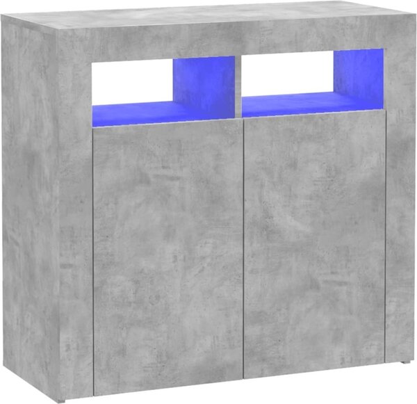 Komoda s LED svetlami betónová sivá 80x35x75 cm