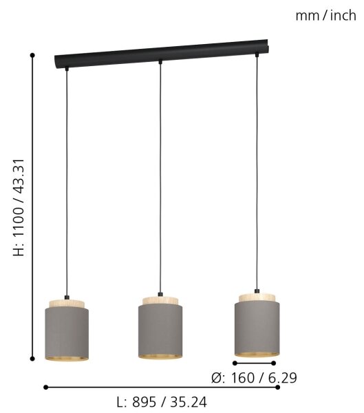 Eglo 99446 - Luster na lanku ALBARIZA 3xE27/40W/230V