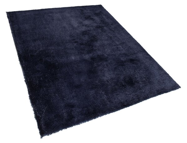 Koberec shaggy tmavomodrý zmes bavlny a polyesteru 140 x 200 cm huňatý s vysokým vlasom