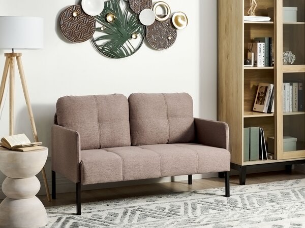 Pohovka hnedá látková čalúnená 2-miestna prešívané operadlo kovové nohy retro štýl