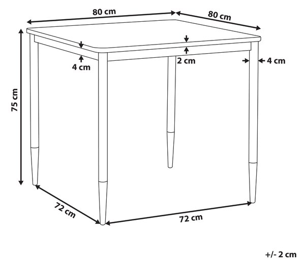 Jedálenský stôl čierna zlatá MDF kov 80 x 80 cm štvorcový tvar pre 2 osoby moderný glamour štýl kuchyňa jedáleň