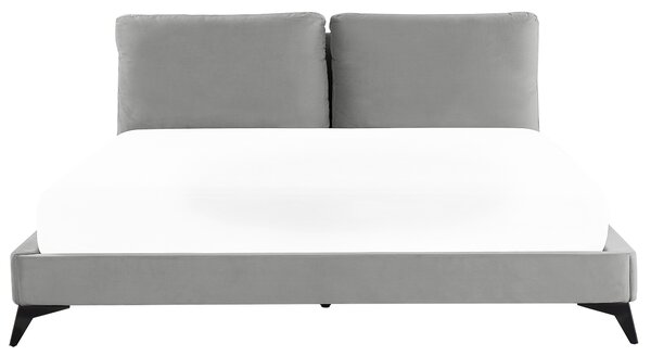 Posteľ sivá zamatové čalúnenie 180 x 200 cm lamelový rošt hrubé vystužené čelo spálňa