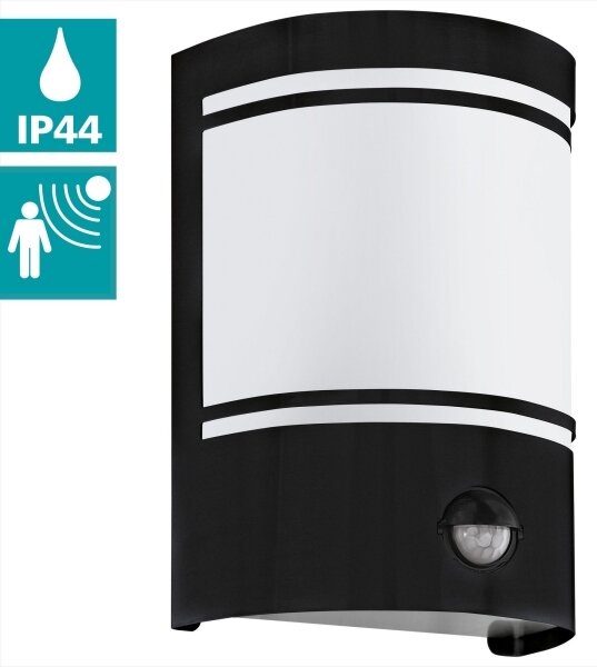 Eglo 99566 - Vonkajšie nástenné svietidlo so senzorom CERNO 1xE27/40W/230V IP44