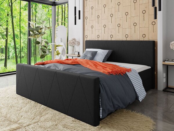Americká manželská posteľ s vysokým čelom 160x200 RANON 3 - čierna + topper ZDARMA