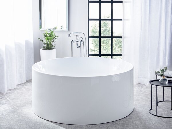Voľne stojaca vaňa biela sanitárny akrylát pre 1 osobu 140 cm okrúhly tvar moderný štýl kúpeľňa