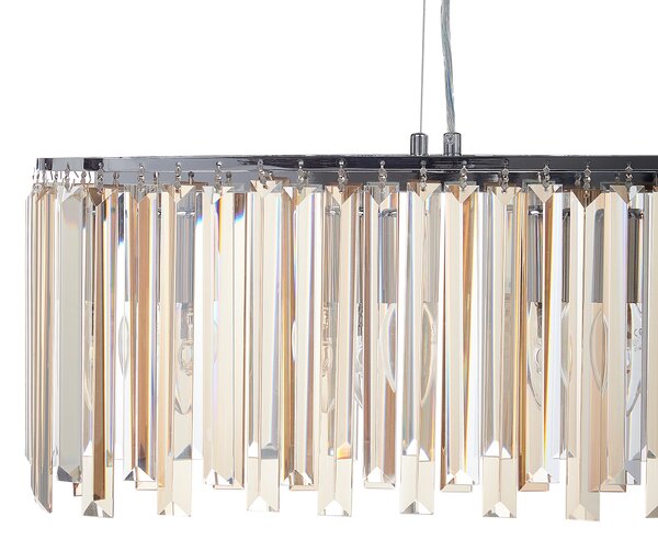 Luster strieborný železný závesná lampa so sklenenými kryštálmi chrómovaný povrch glamour štýl obývacia izba jedáleň