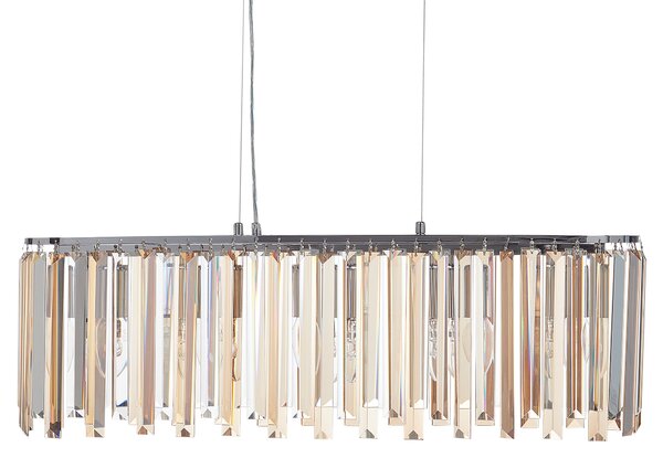 Luster strieborný železný závesná lampa so sklenenými kryštálmi chrómovaný povrch glamour štýl obývacia izba jedáleň