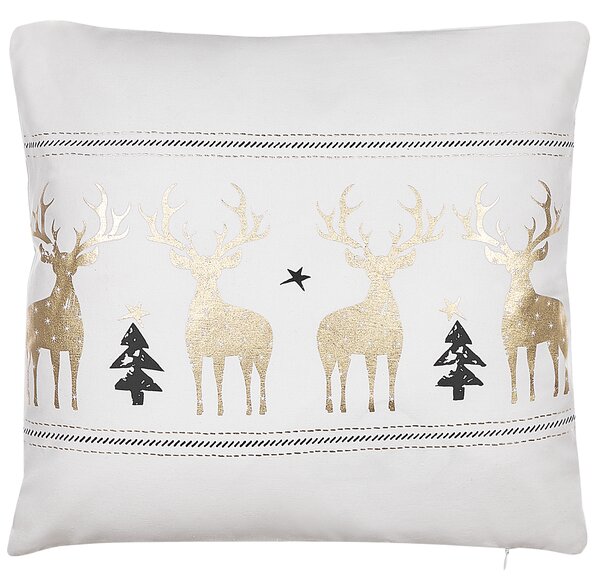 Sada 2 dekoratívnych vankúšov biela čierna zlatá bavlna polyester 45 x 45 cm štvorcový tvar zvierací vzor soby Vianoce glamour štýl