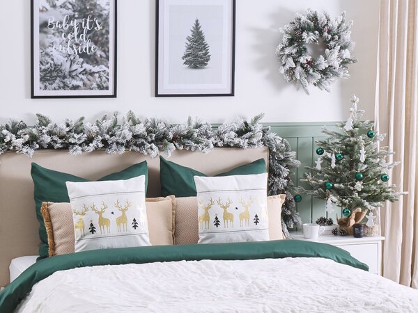Sada 2 dekoratívnych vankúšov biela čierna zlatá bavlna polyester 45 x 45 cm štvorcový tvar zvierací vzor soby Vianoce glamour štýl