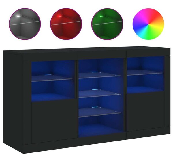 Komoda s LED svetlami čierna 123x37x67 cm