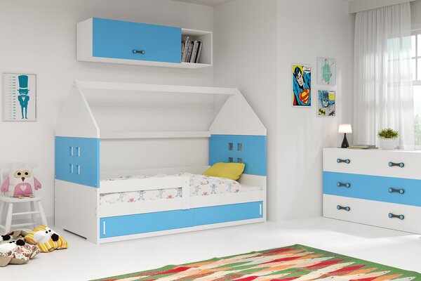 BMS Group Detská posteľ domček DOMI 1 biela - modrá 160x80cm