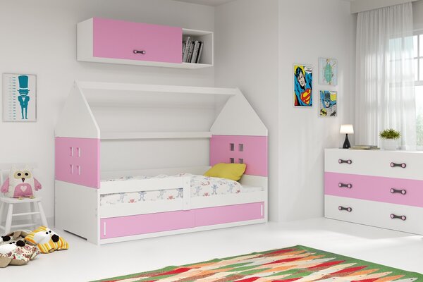 BMS Group Detská posteľ domček DOMI 1 biela - ružová 160x80cm