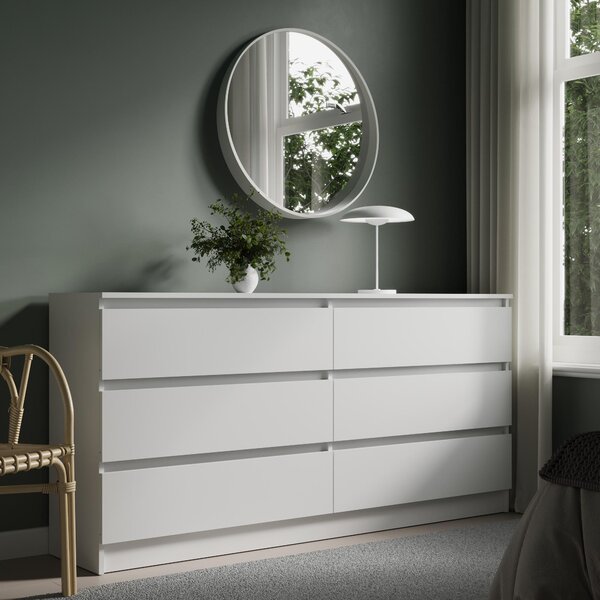 Home Collective Komoda s 6 zásuvkami Komoda do obývačky | veľa úložného priestoru s 6 zásuvkami, šírka 160 cm | nábytok do spálne, predsiene a šatne | 160x77,5x35 cm | biela