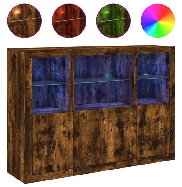 Komody s LED svetlami 3 ks dymový dub kompozitné drevo