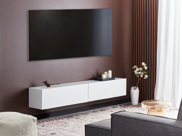 Závesná skrinka pod TV biela 180 cm tv stolík na stenu minimalistický dizajn obývacia izba