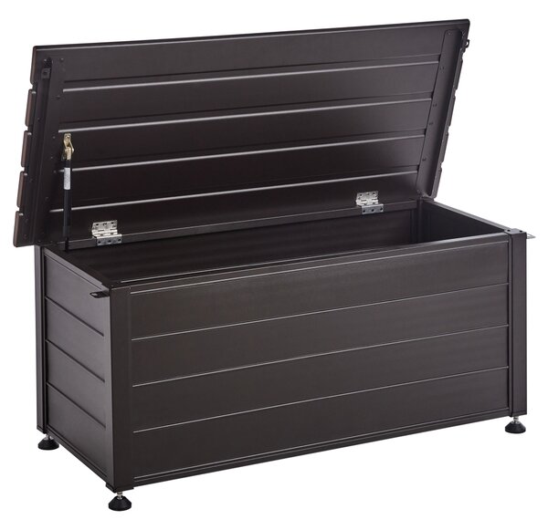 Záhradný úložný box s vekom tmavohnedý hliníkový 113 x 50 cm 190 L vonkajší úložný nábytok