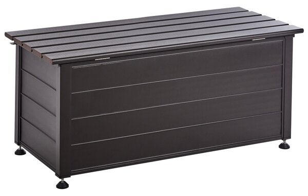 Záhradný úložný box s vekom tmavohnedý hliníkový 113 x 50 cm 190 L vonkajší úložný nábytok