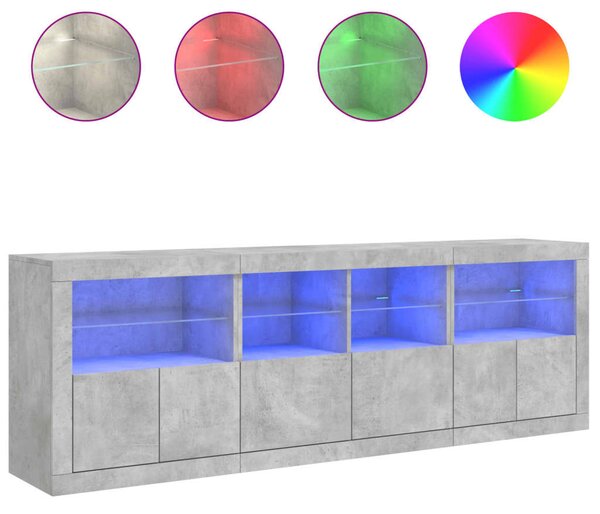 Komoda s LED svetlami betónovo sivá 202x37x67 cm