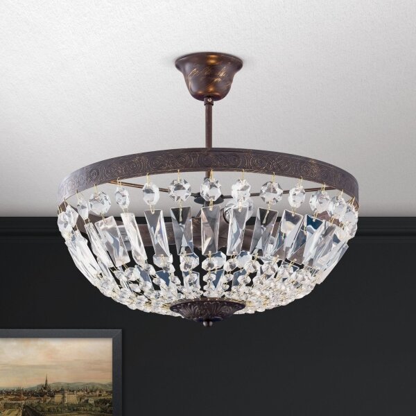 Orion DL 7-487/3-Kriš. luster na tyči ARILA 3xE14/40W/230V pr.40 cm hnedá/patina