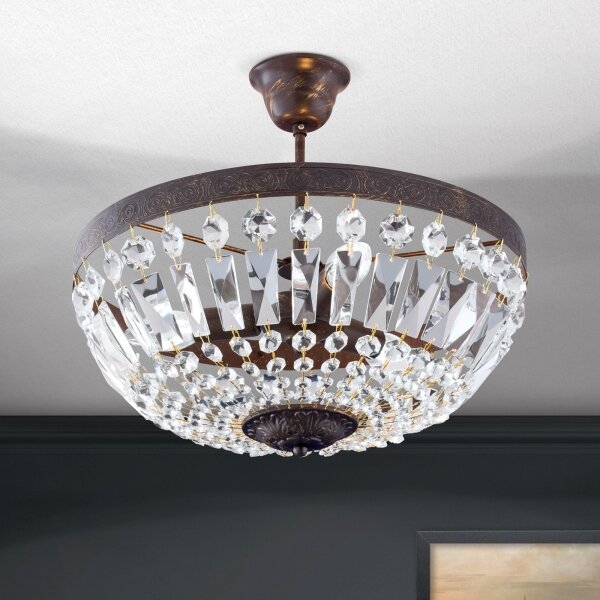 Orion DL 7-487/3-Kriš. luster na tyči ARILA 3xE14/40W/230V pr.40 cm hnedá/patina