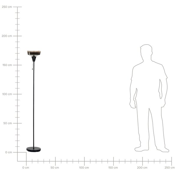 Stojaca lampa čierna a strieborná kovový stojan tienidlo z dymového skla 175 cm vypínač osvetlenie do modernej spálne obývačky