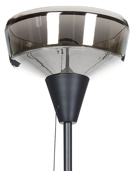 Stojaca lampa čierna a strieborná kovový stojan tienidlo z dymového skla 175 cm vypínač osvetlenie do modernej spálne obývačky