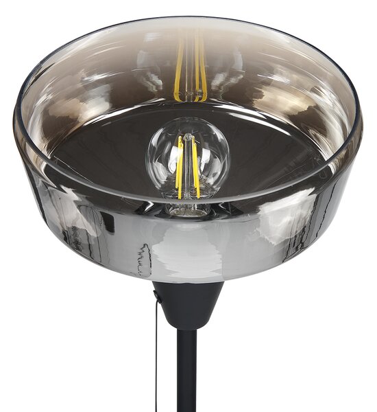 Stojaca lampa čierna a strieborná kovový stojan tienidlo z dymového skla 175 cm vypínač osvetlenie do modernej spálne obývačky
