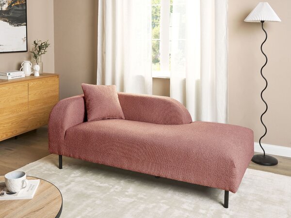 Leňoška ružová buklé čalúnenie 2-miestna ľavostranná s vankúšom retro minimalistický štýl