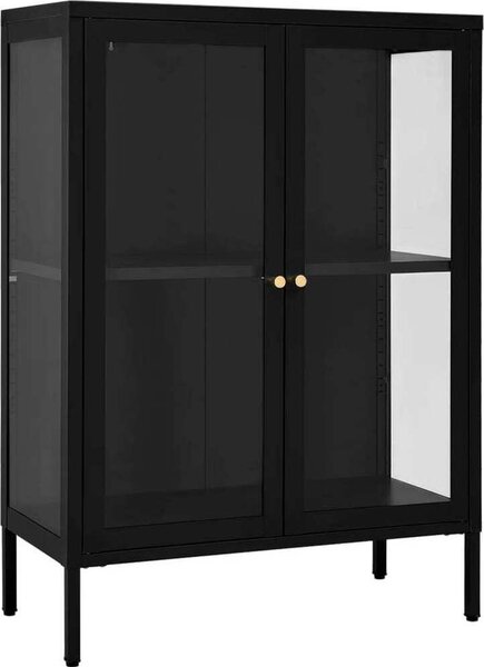 Komoda čierna 75x35x105 cm oceľ a sklo