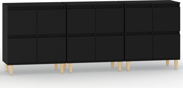 Komody 3 ks čierne 60x35x70 cm kompozitné drevo