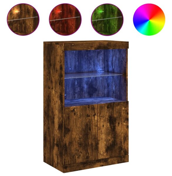 Komoda s LED svetlami dymový dub 60,5x37x100 cm