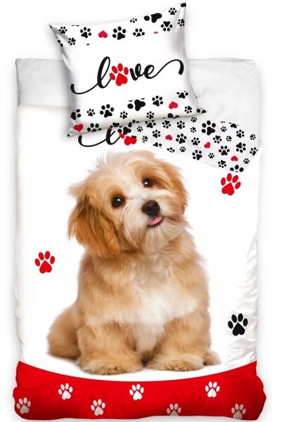 Bavlnené posteľné obliečky Love so psíkom - 100% bavlna - 70 x 90 cm + 140 x 200 cm