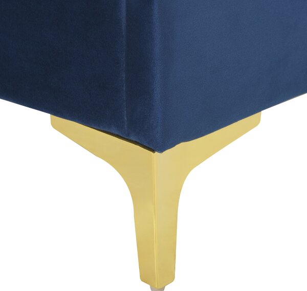 Rám postele 180 x 200 cm námornícka modrá zamatové čalúnenie s čelom zlaté nohy spálňa moderný glamour štýl