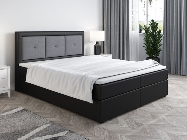 Boxspringová posteľ LILLIANA 4 - 180x200, čierna eko koža / šedá
