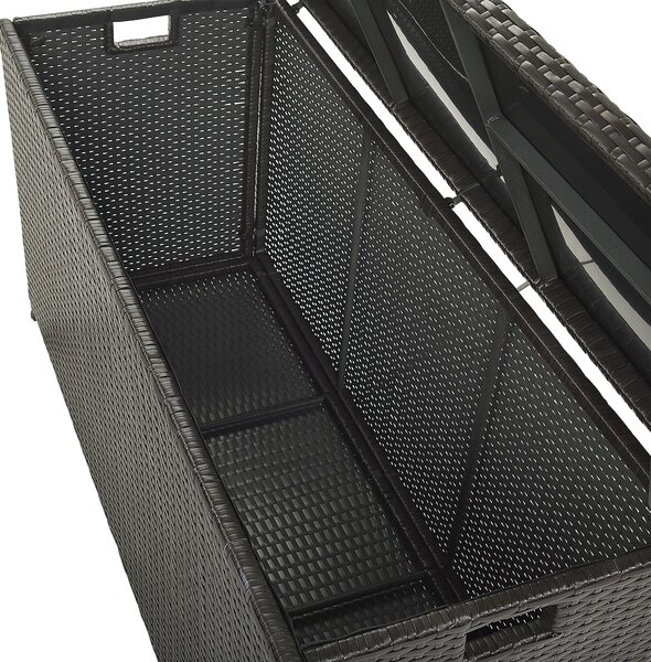Vonkajší úložný box hnedý umelý ratan 126 x 46 cm záhradný box na vankúše moderný štýl terasa záhrada